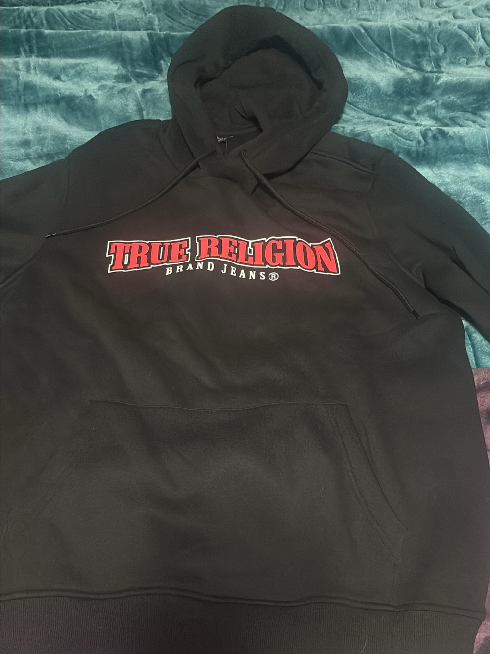 True Religion Black Hoodie with Red Logo